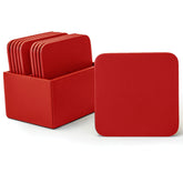 Red Leatherette 10 Square Coaster Set w/ Holder